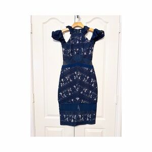 Three Floor Lace Midi Elegant Navy Dress Size US 2 NWT